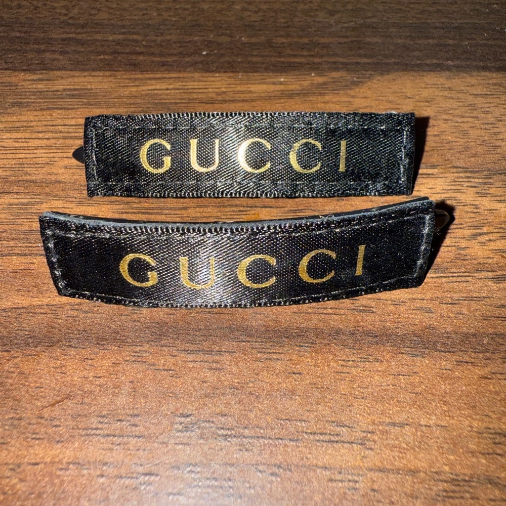 Upcycled Gucci made into  Black and Gold Logo clips - set of 2